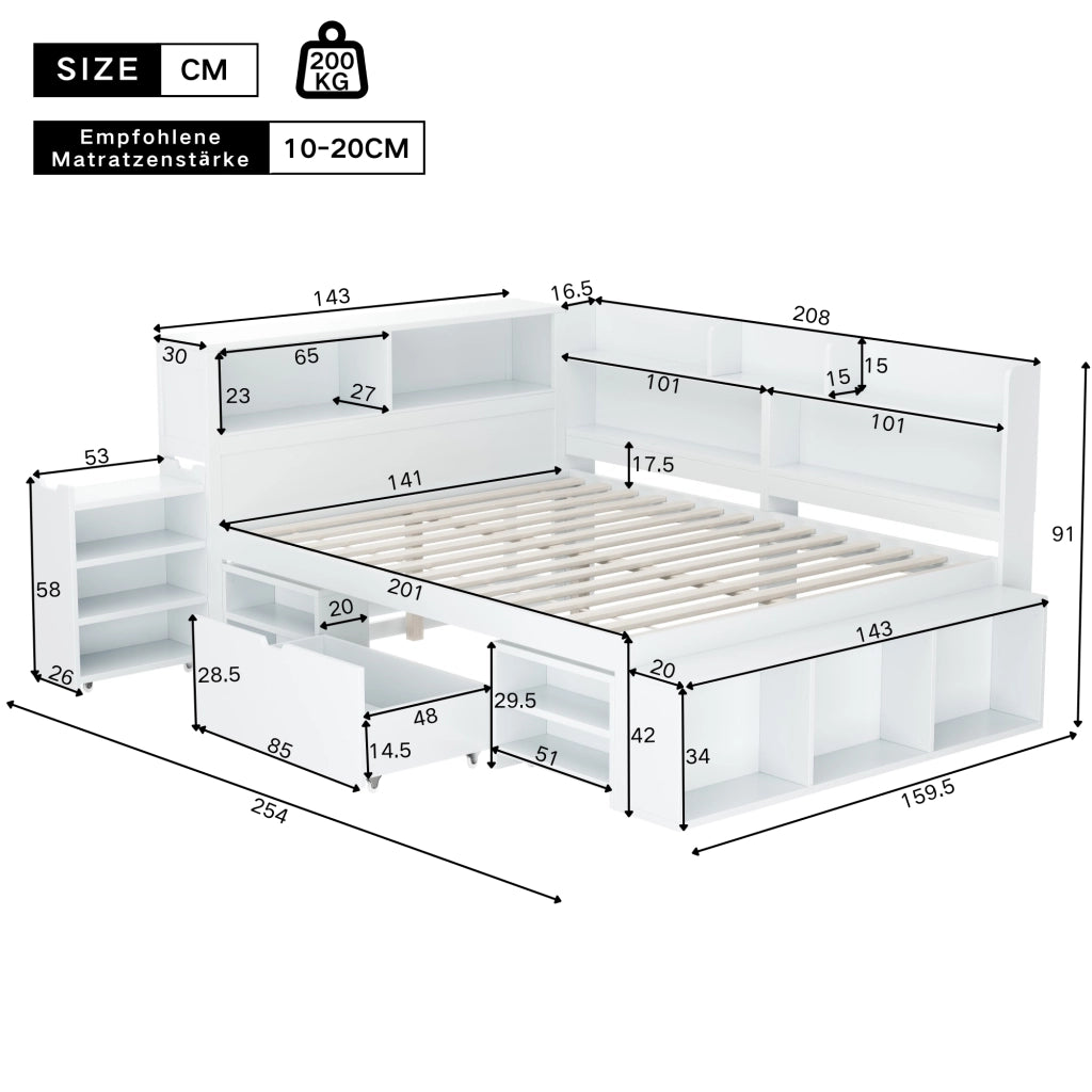 Letto singolo multifunzionale in compensato 140x200 cm