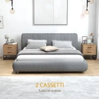 Set di 2 Comodini con 2 Cassetti Stile Industriale in Legno e Acciaio, Colore Legno