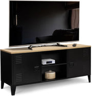 Mobile TV ESTER 113 cm con 2 ante in metallo nero e piano in legno industriale
