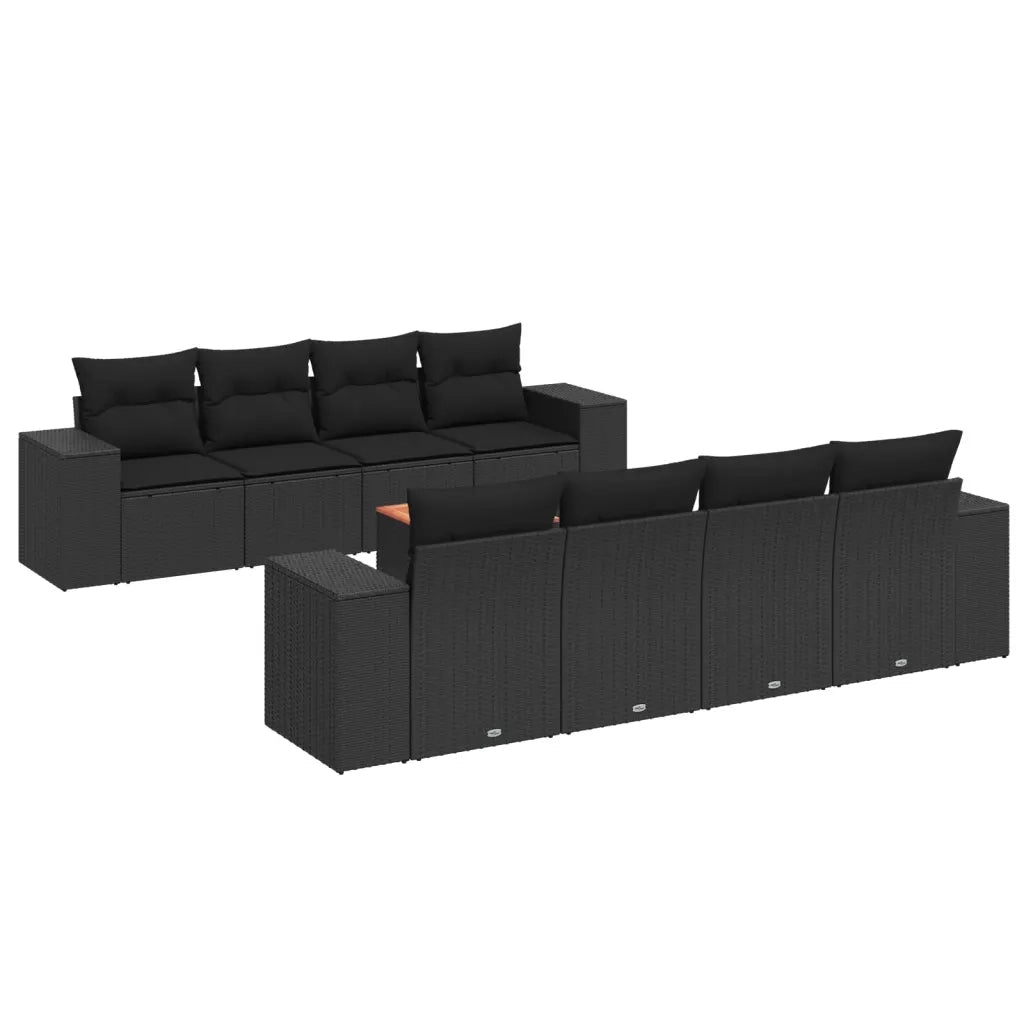 Set Divani da Giardino 9 pz con Cuscini Nero in Polyrattan 3225362