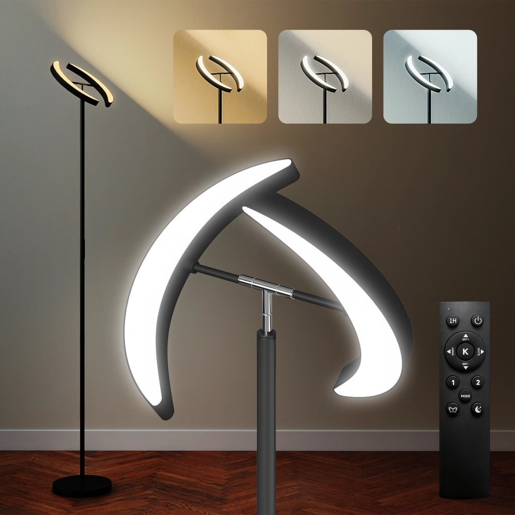 Lampada da Terra Dimmerabile LED ¨C Xylo ¨C Nero, Doppia Testa Girevole 350¡ã, Telecomando 2700K-6000K