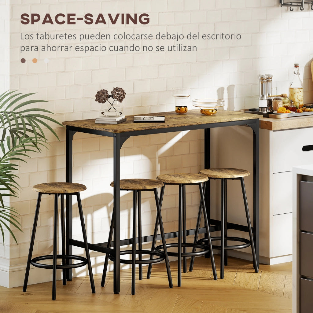 Set tavolo da bar con 4 sgabelli ¨C zephmum ¨C nero e legno 110x50x89,5 cm