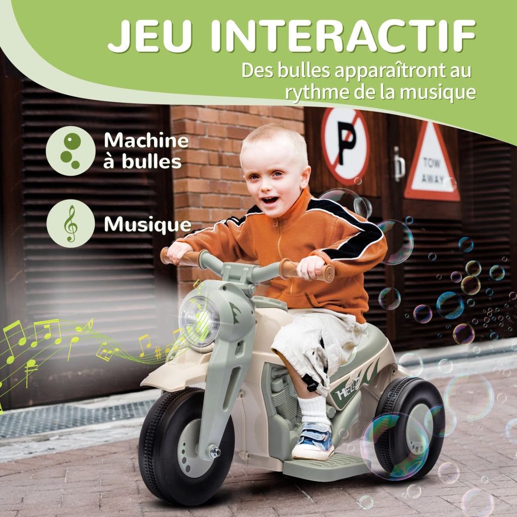 Moto Elettrica 3 Ruote Bambini 2-5 Anni ¨C Xylo ¨C 6V Bianco con Luci LED e Bolle