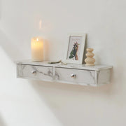 Mensola da Parete Geeste Comodino Sospeso con 2 Cassetti 60 x 15 x 10 cm - Effetto Marmo Bianco [en.casa]