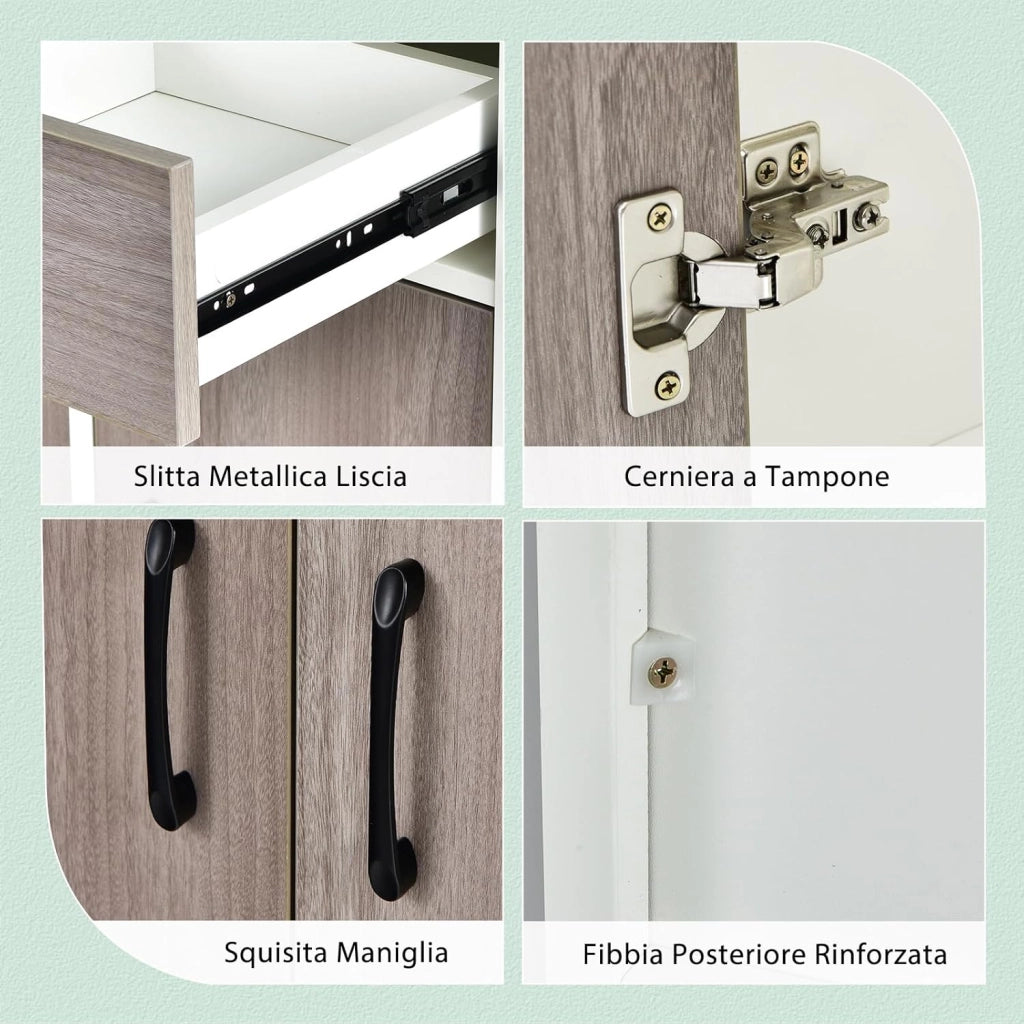 COSTWAY Armadio da Cucina Alto 180 CM, Credenza Alta da Cucina con Armadietti e Cassetto, Stazione di Ricarica Integrata, Ripiani Regolabili, 100 x 40 x 180 cm (Bianco)