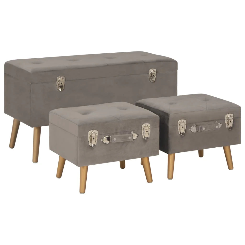 Sgabelli contenitore 3 pezzi 85 x 38 x 47 cm velluto grigio 02_0010720