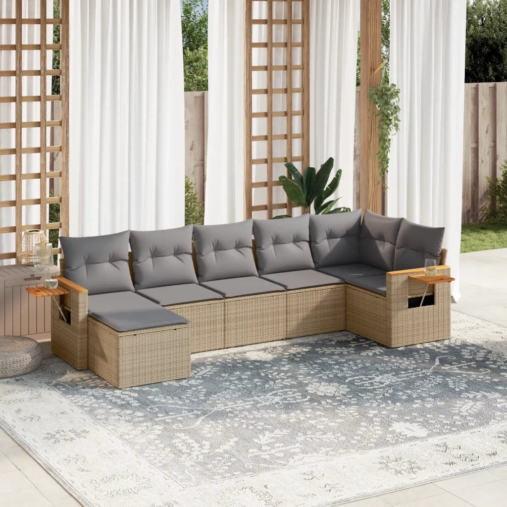 Set Divani da Giardino 7 pz con Cuscini Beige in Polyrattan 3259434