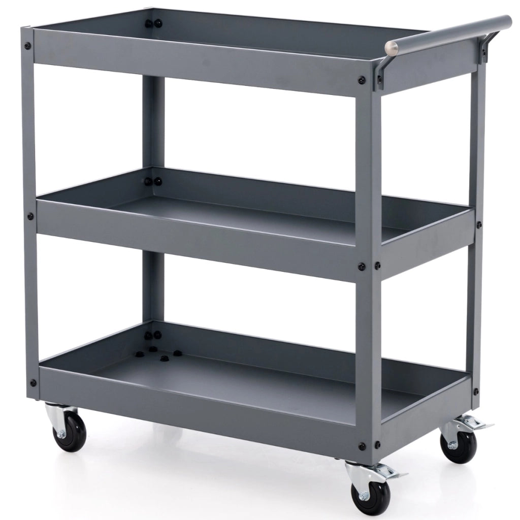 Carrello utilitario a 3 ripiani ad alta capacit¨¤-Carrello in metallo con manico ergonomico Grigio