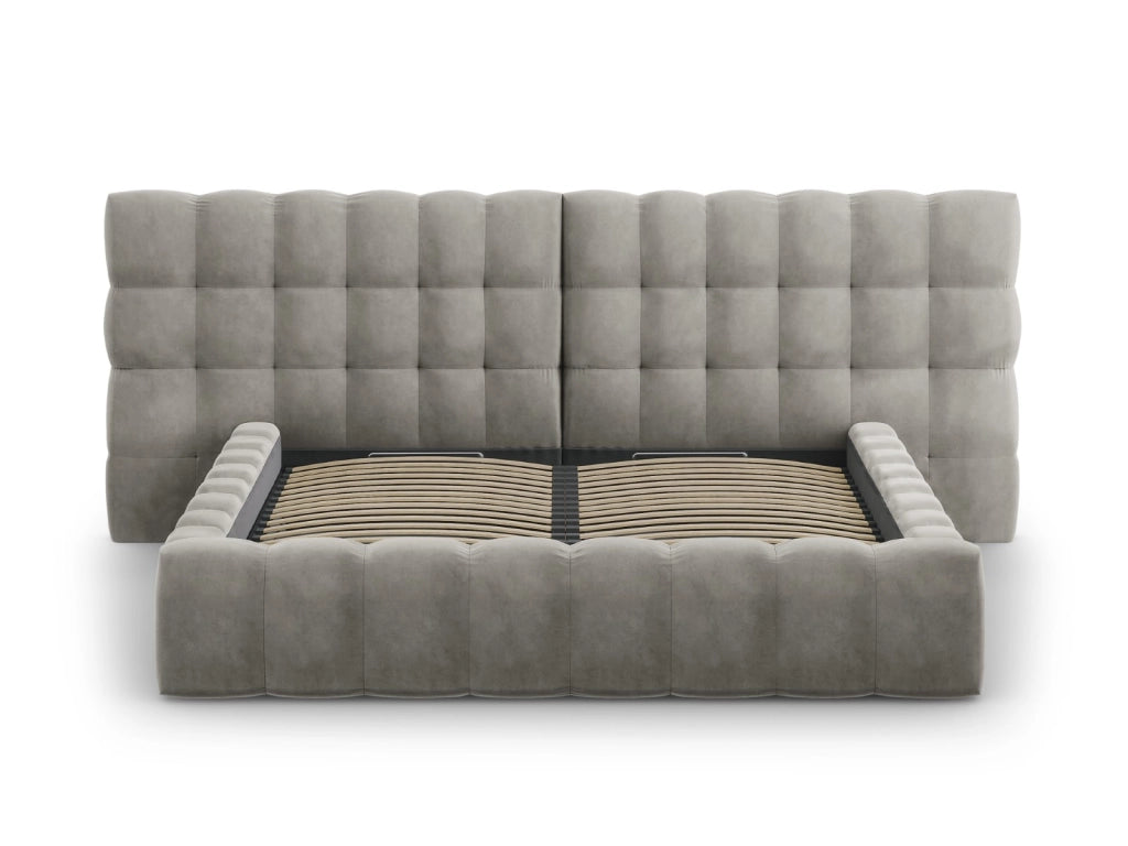 Cosmopolitan Design - Letto a cassettone con testiera doppia "Bali" 200x200cm in velluto grigio chiaro 
