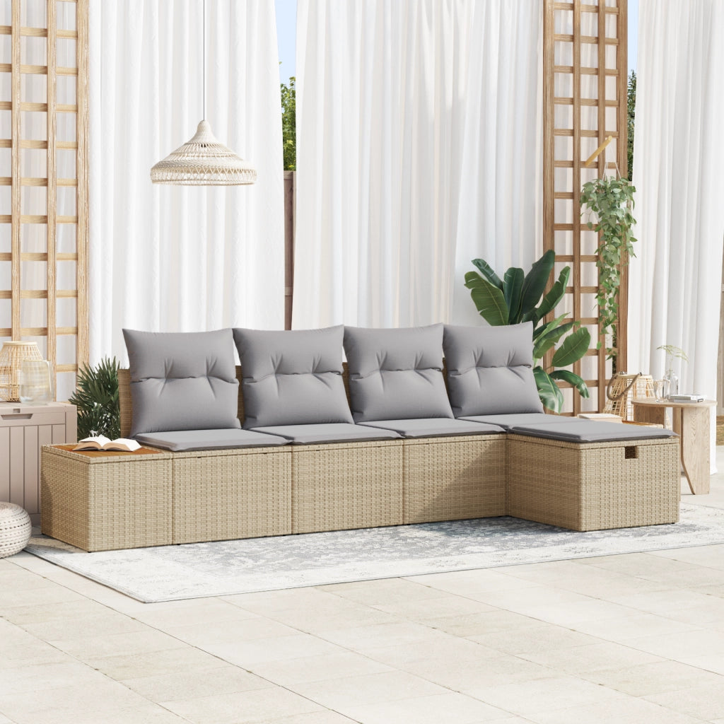 Set di divano da giardino  da 5 pezzi con cuscini beige in rattan sintetico
