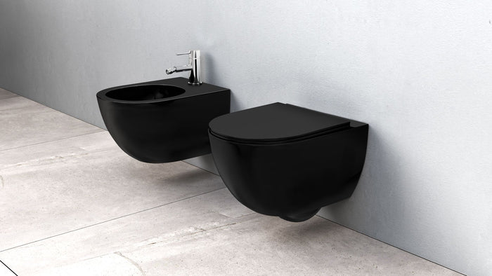 Vaso Wc Sospeso Rea Carlo Mini Rimless Flat Black Mat