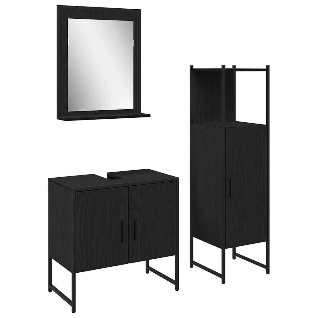 Set di mobili per il bagno 3 pcs Nero Legno multistrato 3334359
