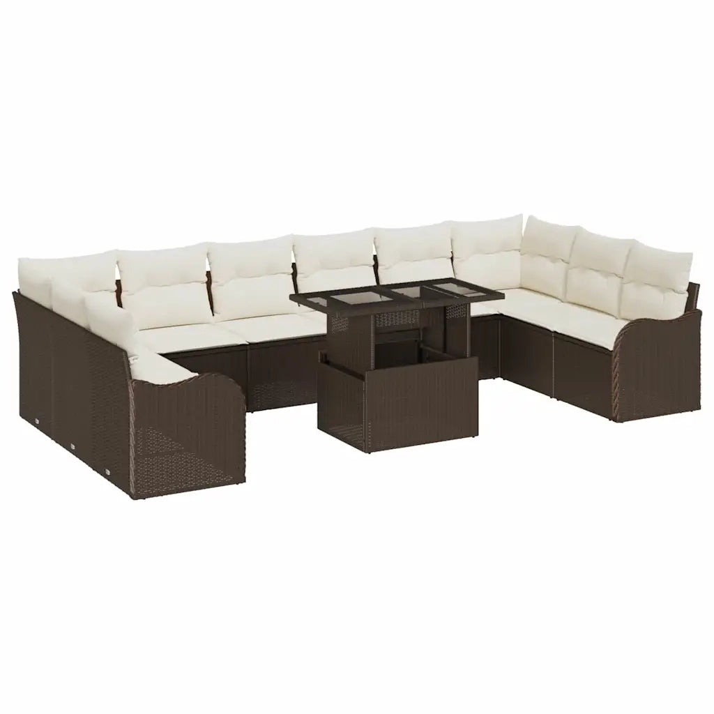Set Divano da Giardino 11 pcs Marrone Rattan in Polipropilene