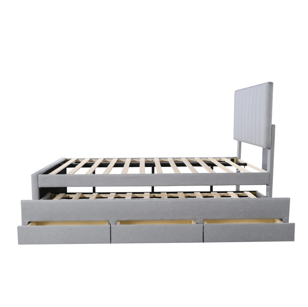 Letto imbottito grigio 90x200 cm con letto estraibile e 3 cassetti