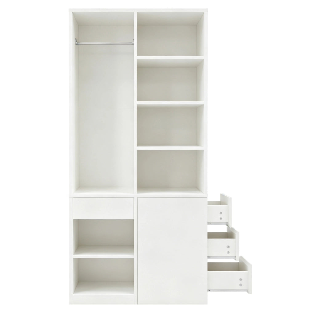 Armadio con ripiani, cassetti e asta appendiabiti 70 x 50 x 170 cm, colore bianco