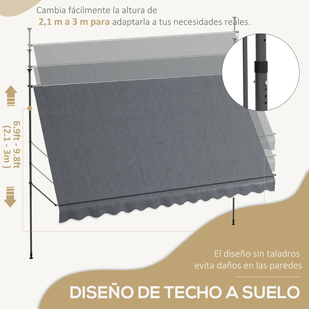 Toldo Manuale Retrattile con Manovella ¨C zephmum ¨C Grigio Scuro 350x120x210-300 cm