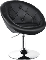 Vanity - Set da trucco regolabile in altezza, con barra posteriore rotonda trapuntata, struttura cromata, sedie moderne in pelle, colore: nero