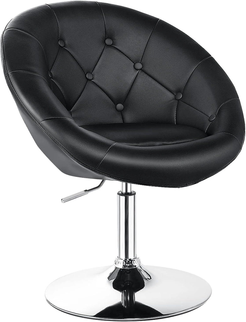 Vanity - Set da trucco regolabile in altezza, con barra posteriore rotonda trapuntata, struttura cromata, sedie moderne in pelle, colore: nero