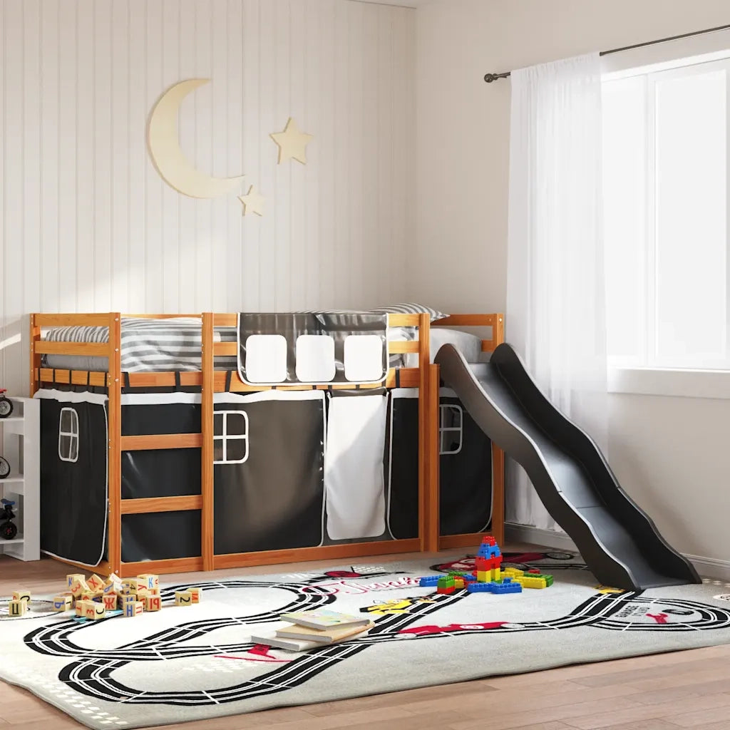 vidaXL Letto a Castello con Scivolo e Tende Bianco e Nero 90x200 cm