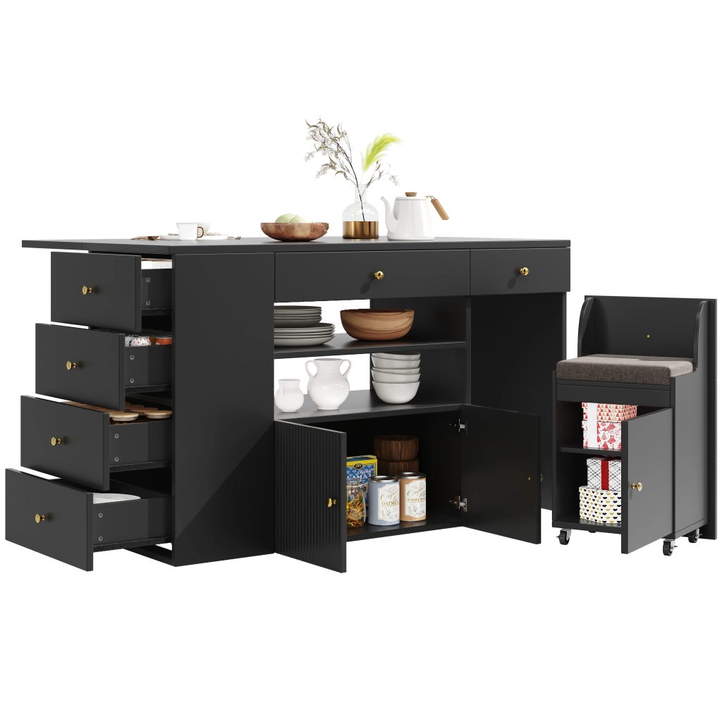 Tavolo da Cucina con Sgabelli e Cassetti, Allungabile ¨C MINIMAL ¨C Bianco/Nero 140x40x89 cm