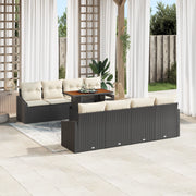 Set di divani da giardino da 7 pezzi con cuscini in polyrattan nero