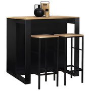 IDMarket - Set di tavoli da bar a isola in legno nero JUNO con piano in faggio e 2 sgabelli da bar DETROIT