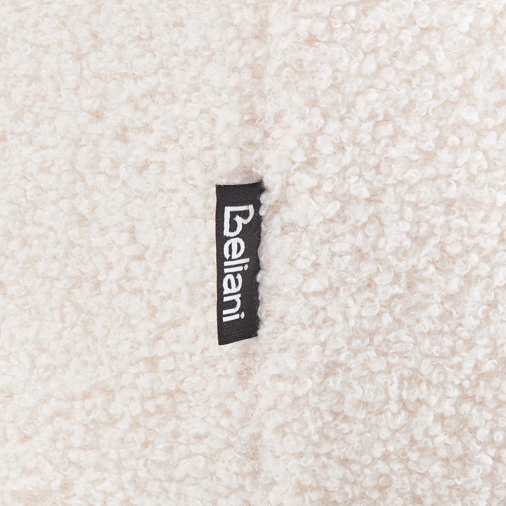 Set di 2 pouf contenitore, rivestiti in tessuto bouclé bianco sporco design rotondo e imbottito Ottomani moderni