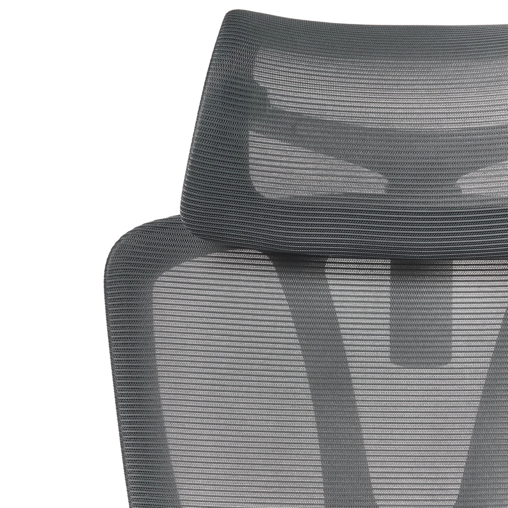 Sedia da ufficio con seduta girevole in rete, poggiatesta regolabile, braccioli regolabili in altezza, colore grigio scuro