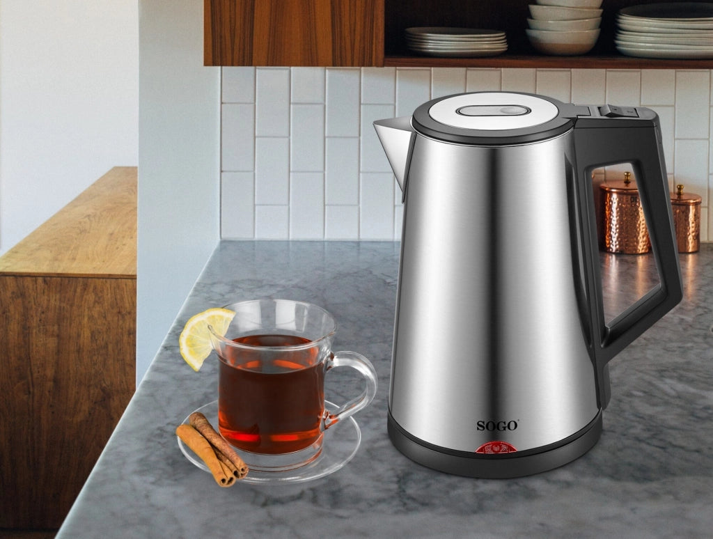 Bollitore elettrico deluxe 1,7L acciaio inox, mantenitore calore 55°C, triplo sistema sicurezza 1830W cucina - SOGO