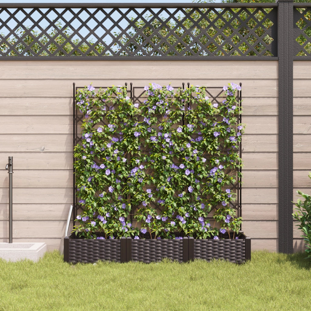 Fioriera con Traliccio 3 pz Marrone 120x40x125.5 cm