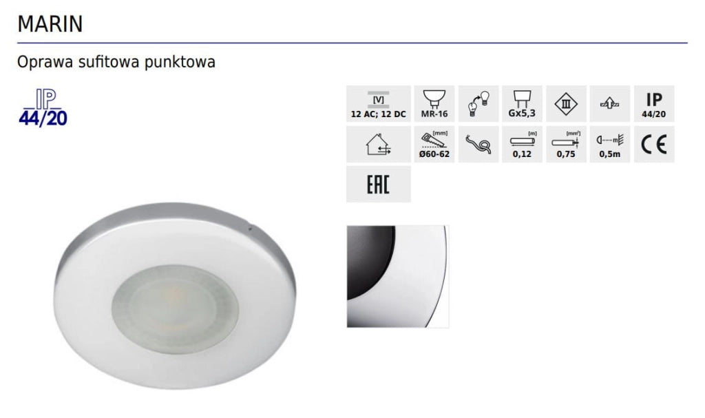 Faretto soffitto Kanlux MARIN 32501 nero GX5.3 IP44