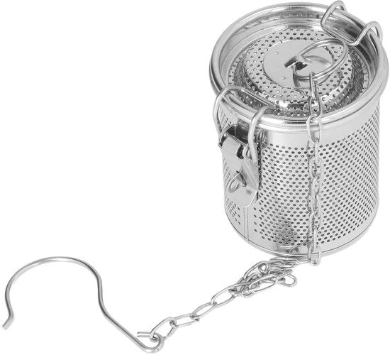 Filtro multifunzionale in acciaio inossidabile con zecca per spezie - set di filtri fini - catena di appoggio lunga - adatto per zuppe e tè - filtro per erbe