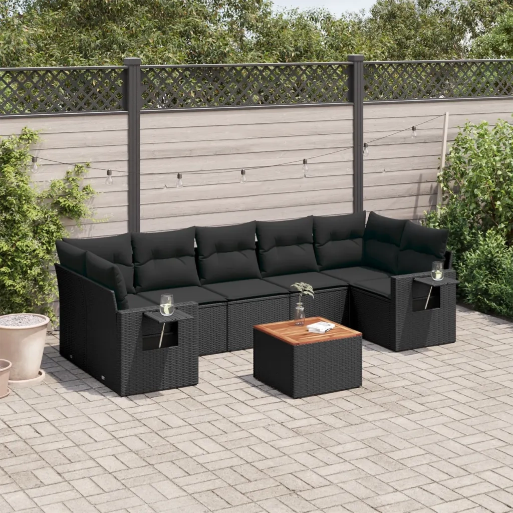 Set Divani da Giardino con Cuscini 8 pz Nero in Polyrattancod mxl 112267