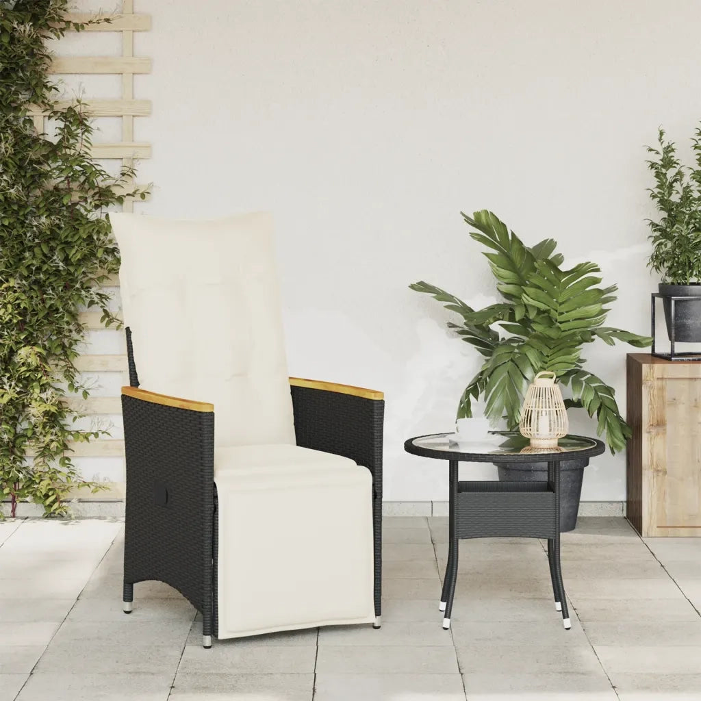 Sedia Reclinabile da Giardino | Sedie da Esterno con Cuscini Nera in Polyrattan