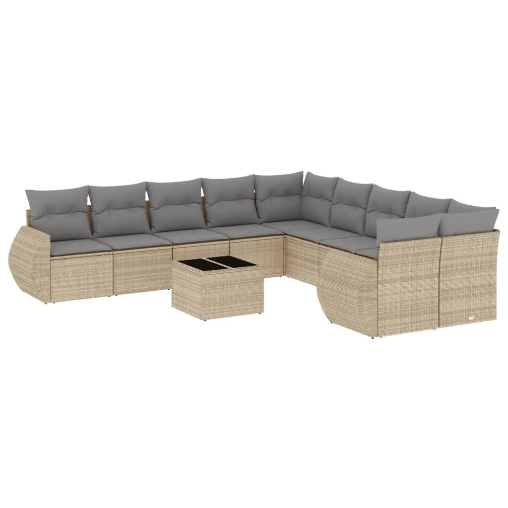 Set Divani da Giardino 11 pz con Cuscini Beige in Polyrattan