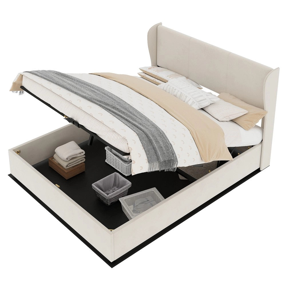 Letto Contenitore Imbottito con Alzata Idraulica ¨C MINIMAL ¨C Beige 160x200