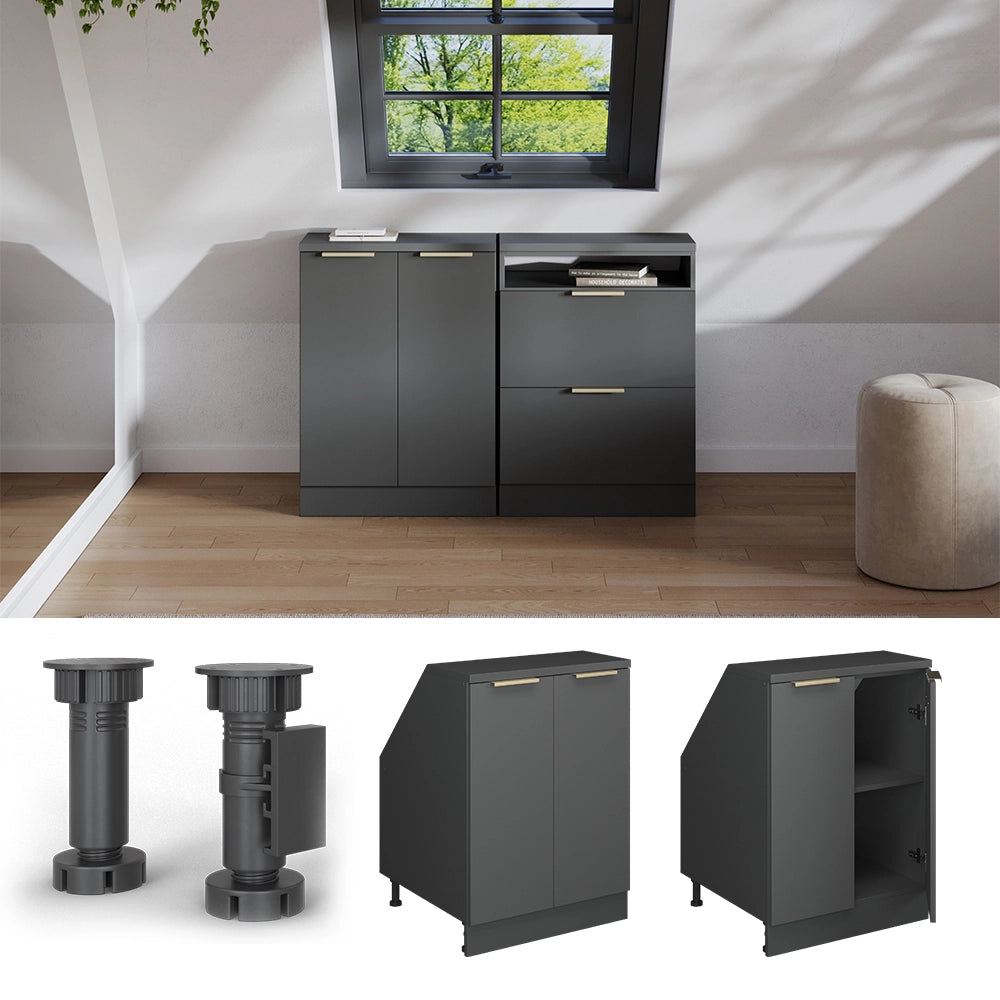 Mobile sottotetto Rion Antracite-oro/Antracite 60 x 83.8 cm con 2 porte, carcassa 60 cm profondità Vicco