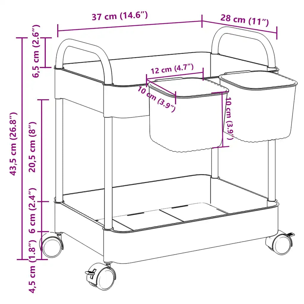 Carrello Portaoggetti a 2 Livelli 37x28x43,5 cm in Acrilico