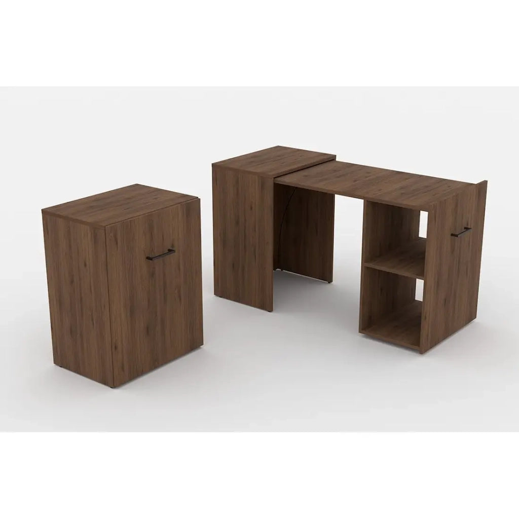 Scrivania pieghevole FLIP – Rovere scuro – Scrivania estensibile con spazi di archiviazione per piccoli spazi