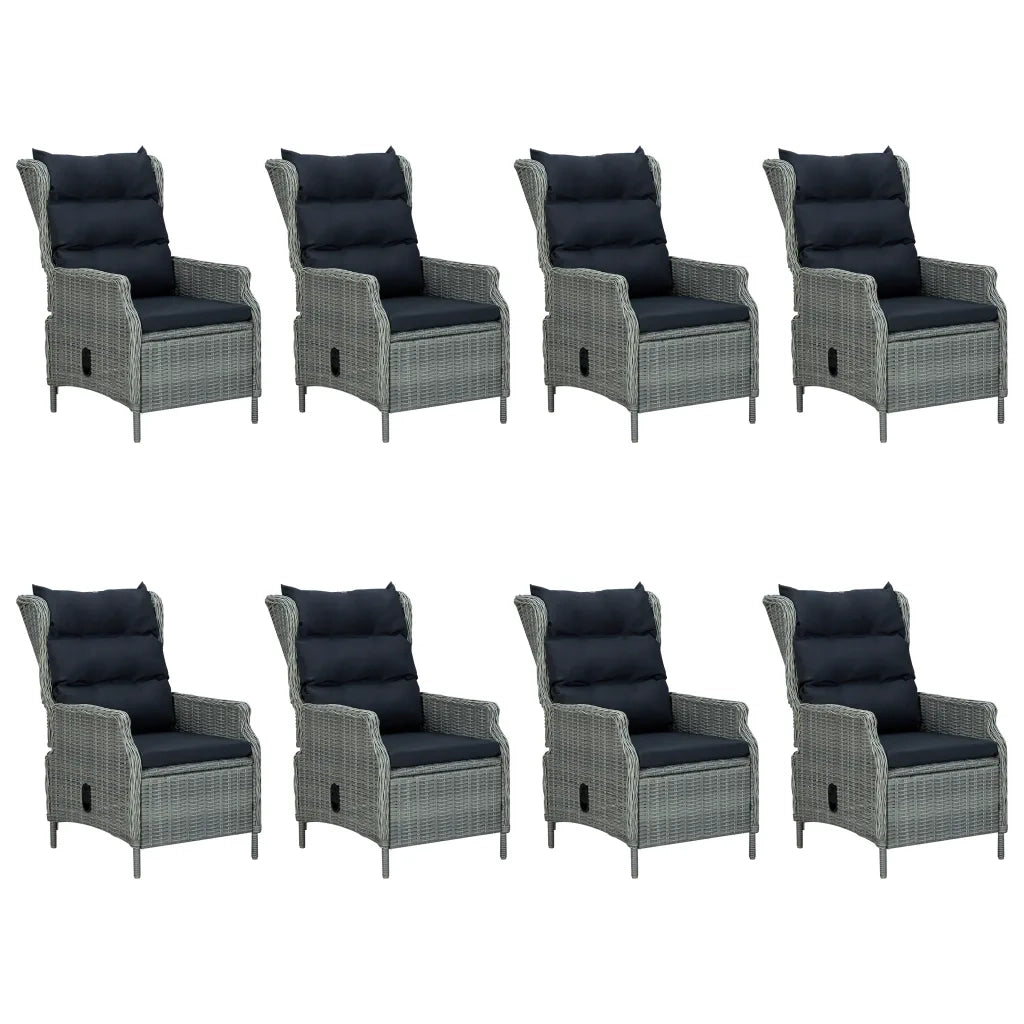 Set Pranzo da Giardino 9pz con Cuscini Polyrattan Grigio Chiaro cod mxl 36202