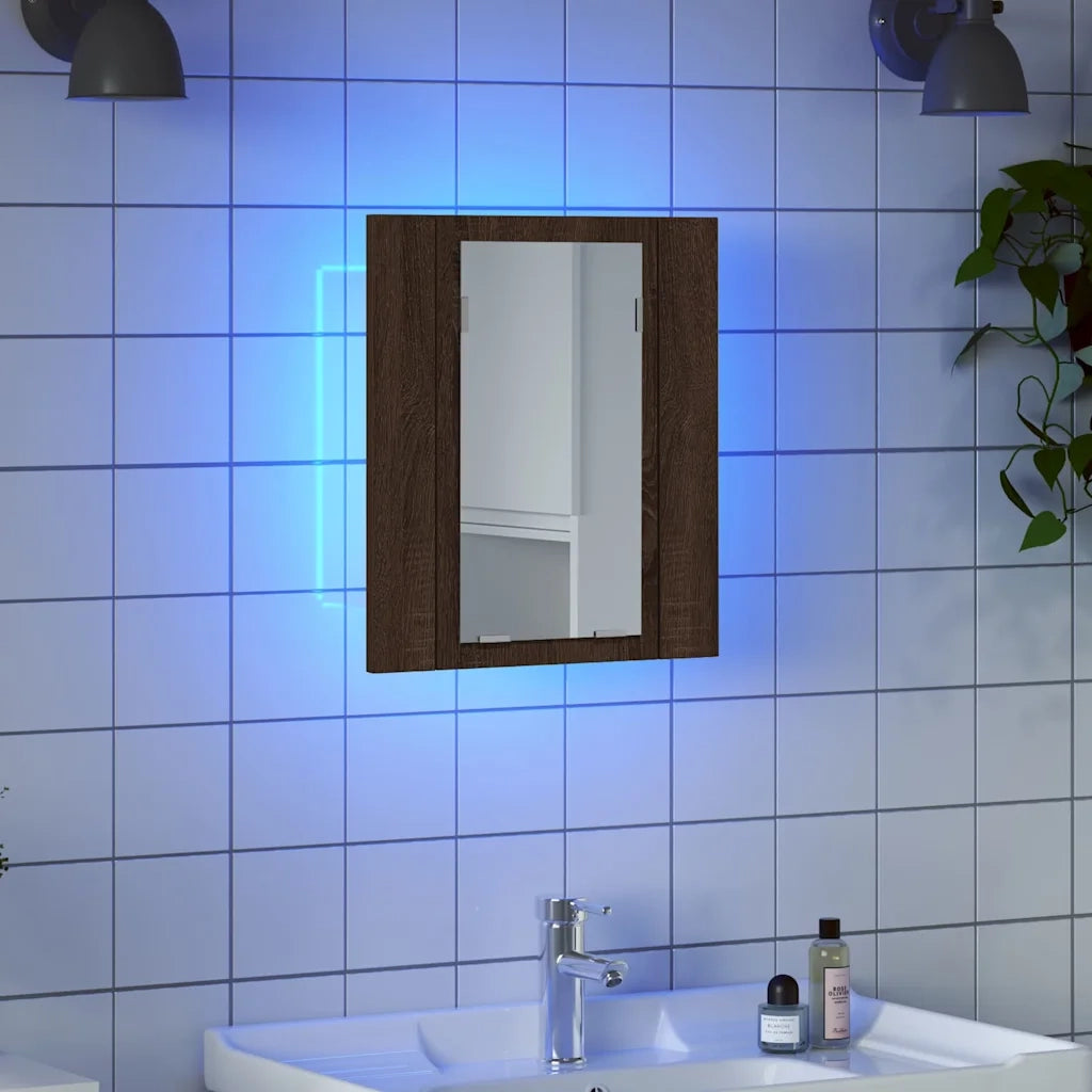 Mobile Bagno Specchio LED Rovere Marrone 40x12x45cm Multistrato 822835