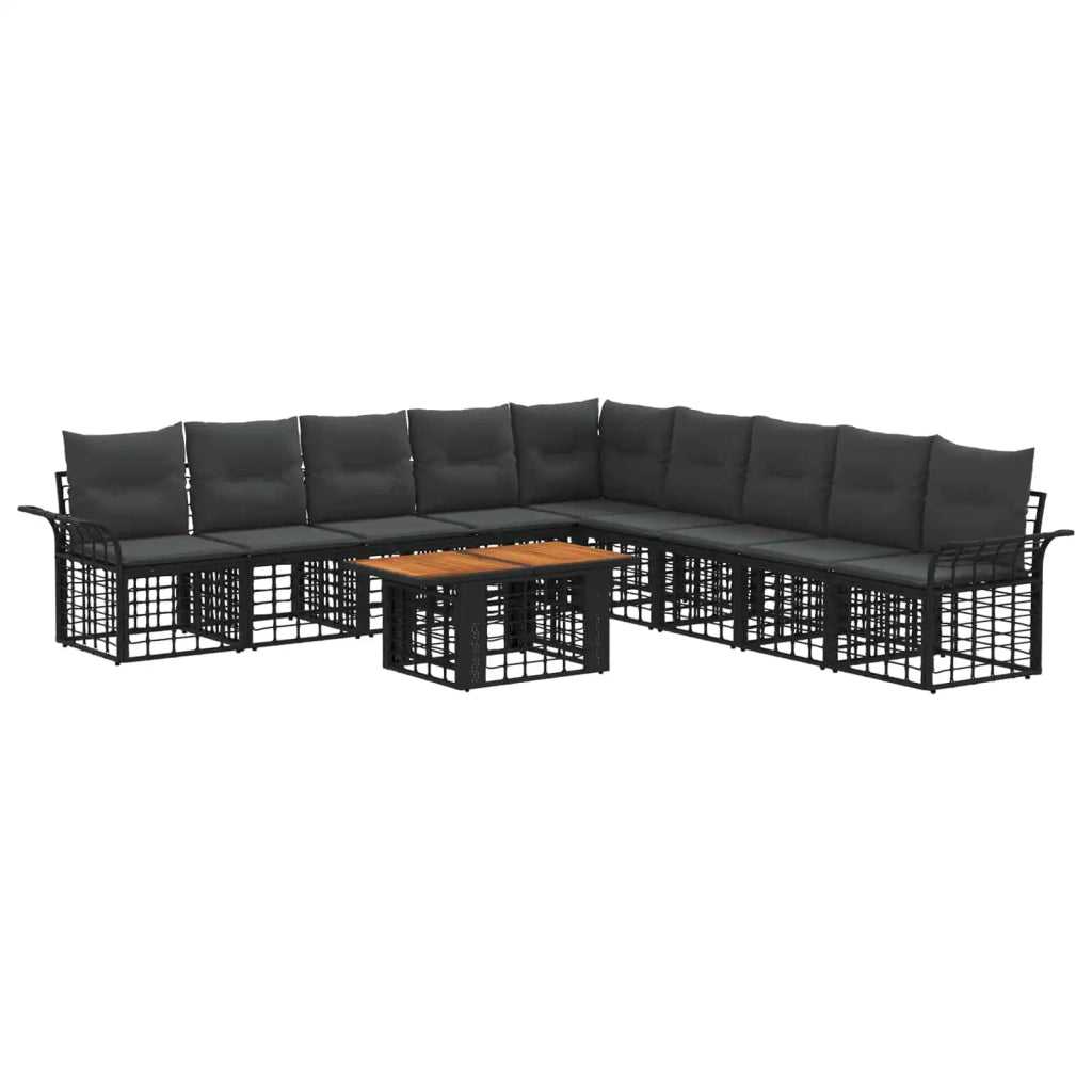 Set Divano da Giardino 10 pz Nero e Grigio scuro polyrattan 3437985