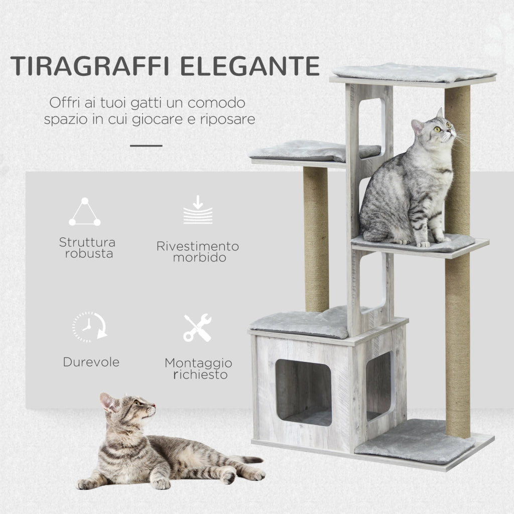 Tiragraffi per Gatti con Cuccia e Corde ¨C Zephmum ¨C Grigio 67x38.5x114 cm