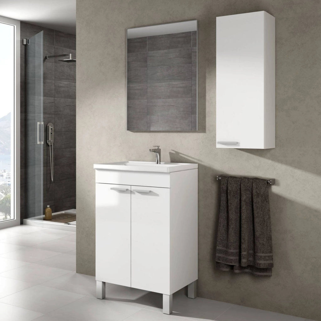 Fenile, set Mobili Bagno Specchio Incluso, Bianco Lucido