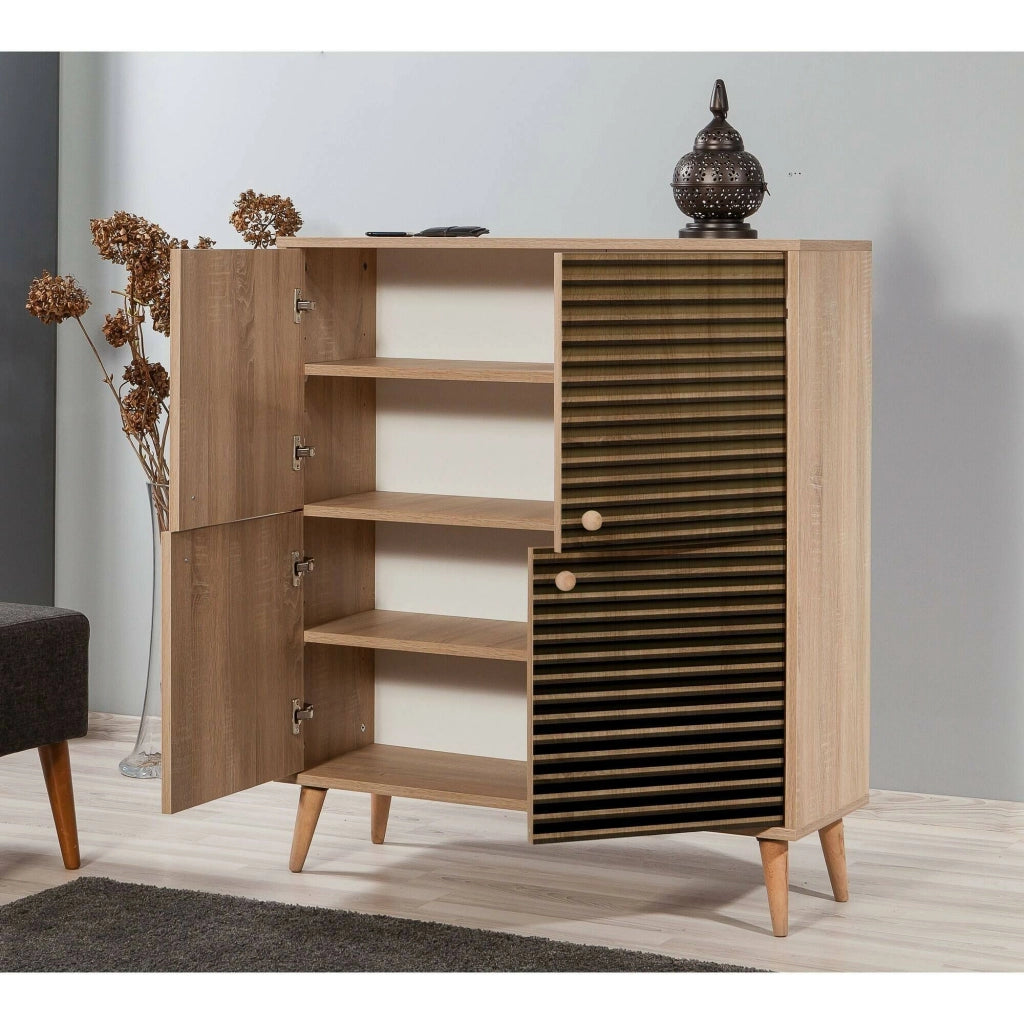 Credenza Agyemang, Buffet da soggiorno, Madia da salotto, Dispensa da cucina, 95x36h111 cm, Quercia