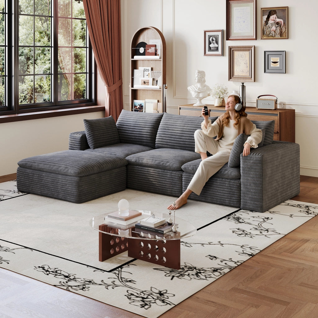 Divano Cloud 260 cm ¨C MINIMAL ¨C Velluto a coste grigio scuro, imbottito, senza montaggio