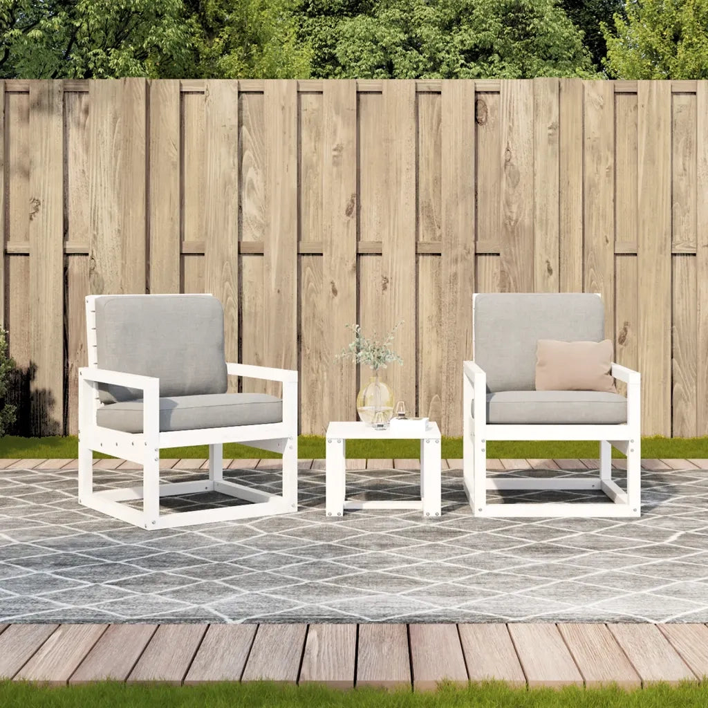 Set Salotto da Giardino 3 pz | Set di Mobili da Esterno Bianco in Legno Massello di Pino
