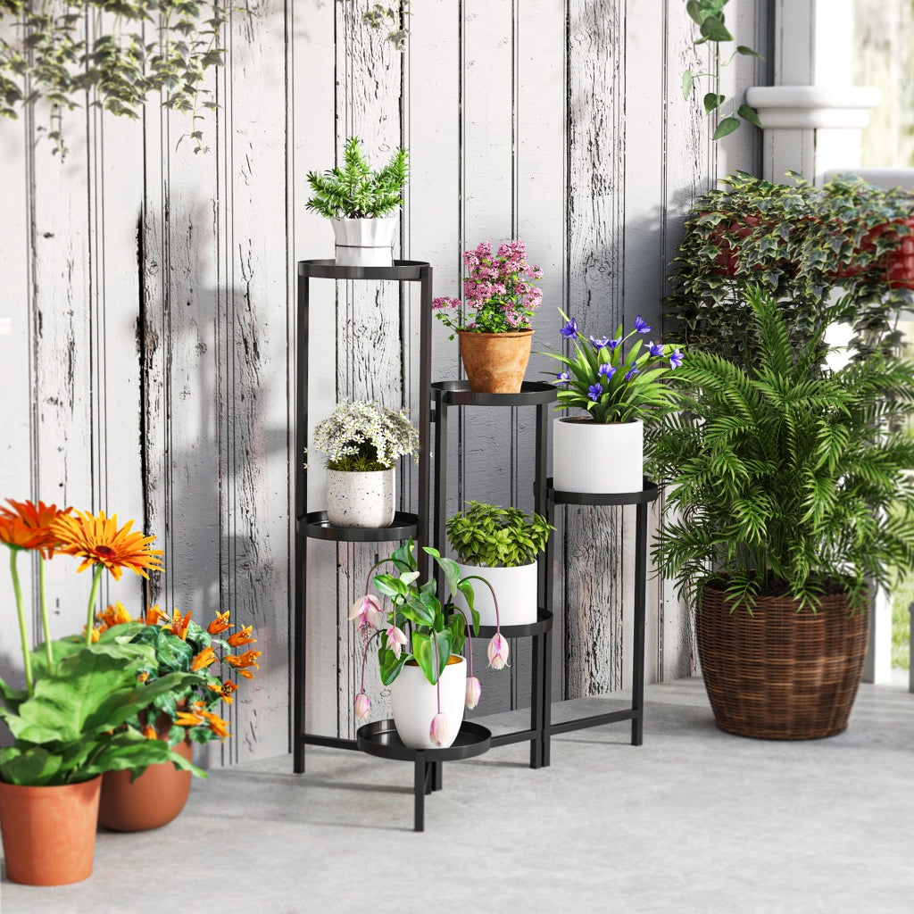 Libreria 6 Livelli Regolabile e Piegevole per Piante ¨C Zephmum ¨C Nero 60x40x80 cm