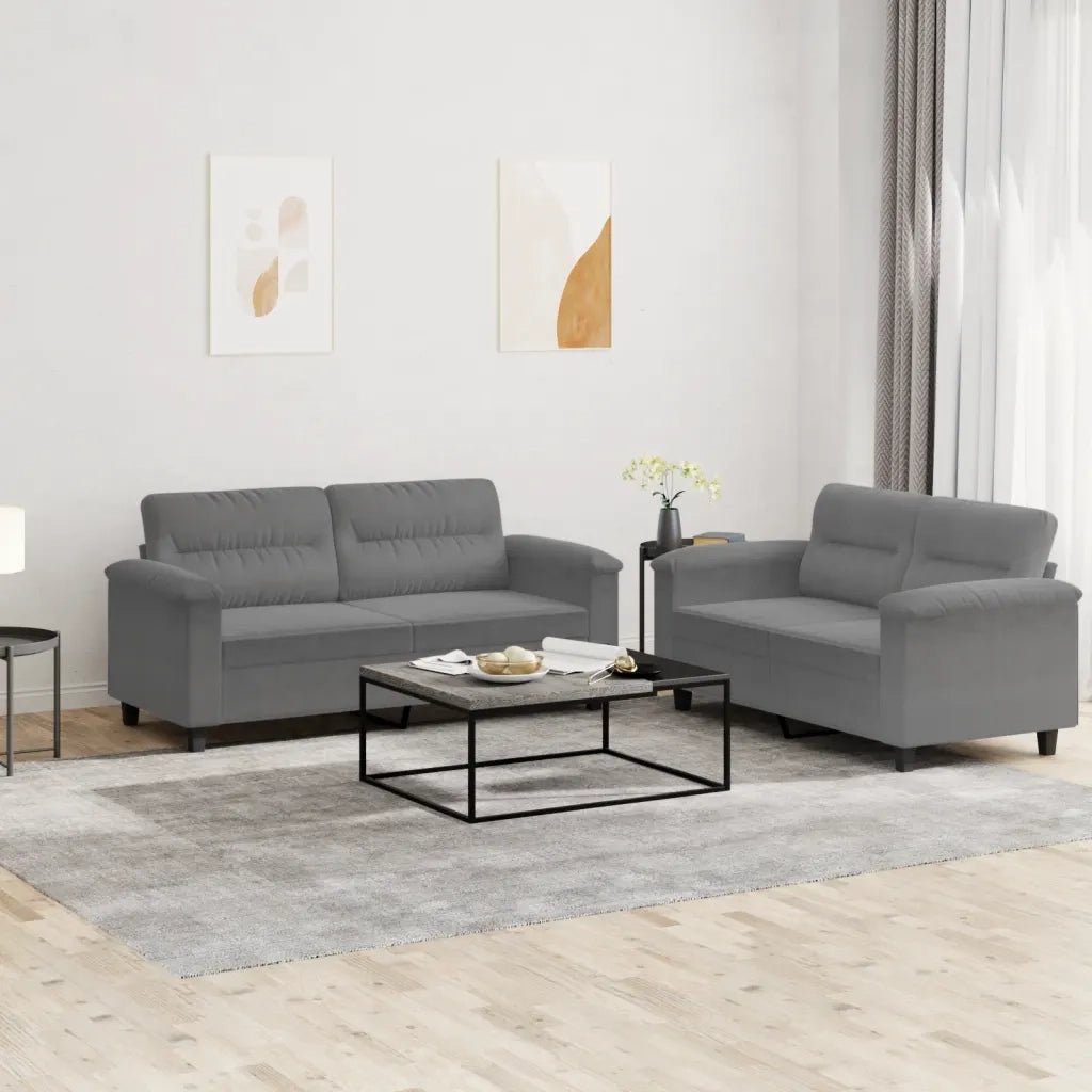 Set Divani 2 pz con Cuscini Grigio Scuro in Tessuto Microfibracod mxl 130752