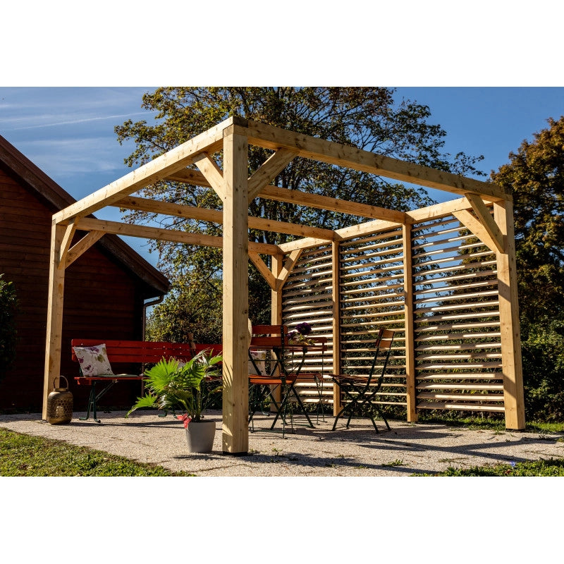 Pergola da giardino in legno Douglas 340x312 cm – gazebo con ventelle mobili su una parete – pali 120x120 mm – VTDO3431V Foresta